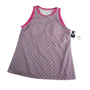 Lands End Swim Top Womens XL Size 18 Pink Floral Geometric Pattern Tankini NWT
